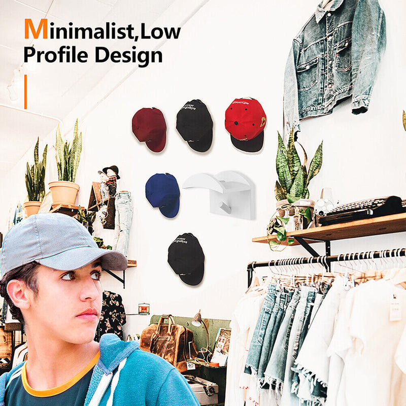 Adhesive Hat Hooks for Wall (10 Pack) - Baseball Caps Hangers Rack (White) Newly