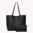 Fashion Women PU Solid Color 2pcs Composite Bags Large Tassel Tote Shoulder Bag