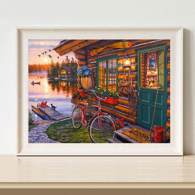 Oil Painting By Numbers Acrylic Handmade Lakeside Scenery Digital Picture D