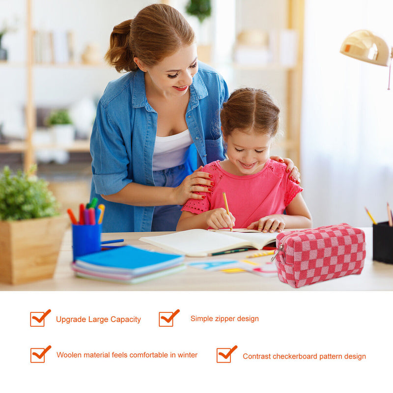 #A Pencil Case Large Capacity Cosmetics Brushes Pen Pouch Toiletry Bags (Plaid)