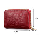 Women PU Leather Crocodile Wallet Business Zipper Holder Handbag (Red)