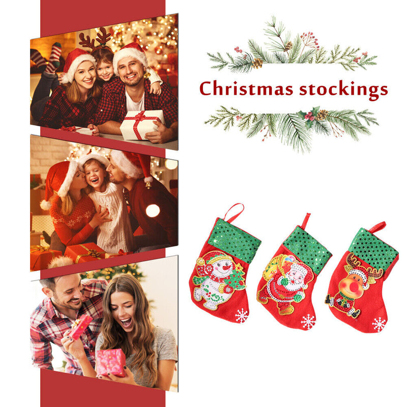 3pcs Christmas Stockings Hanging Pendants DIY Diamond Painting Kit (WZ002) Newly