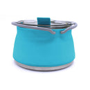 Outdoor Folding Silicone Kettle Portable Mini Boiling Pot w/ Handle (Blue) Newly