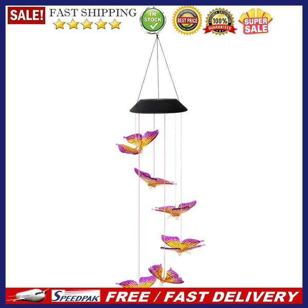 LED Solar Wind Chime Light Color Changing Butterfly Hanging Lamp for Garden