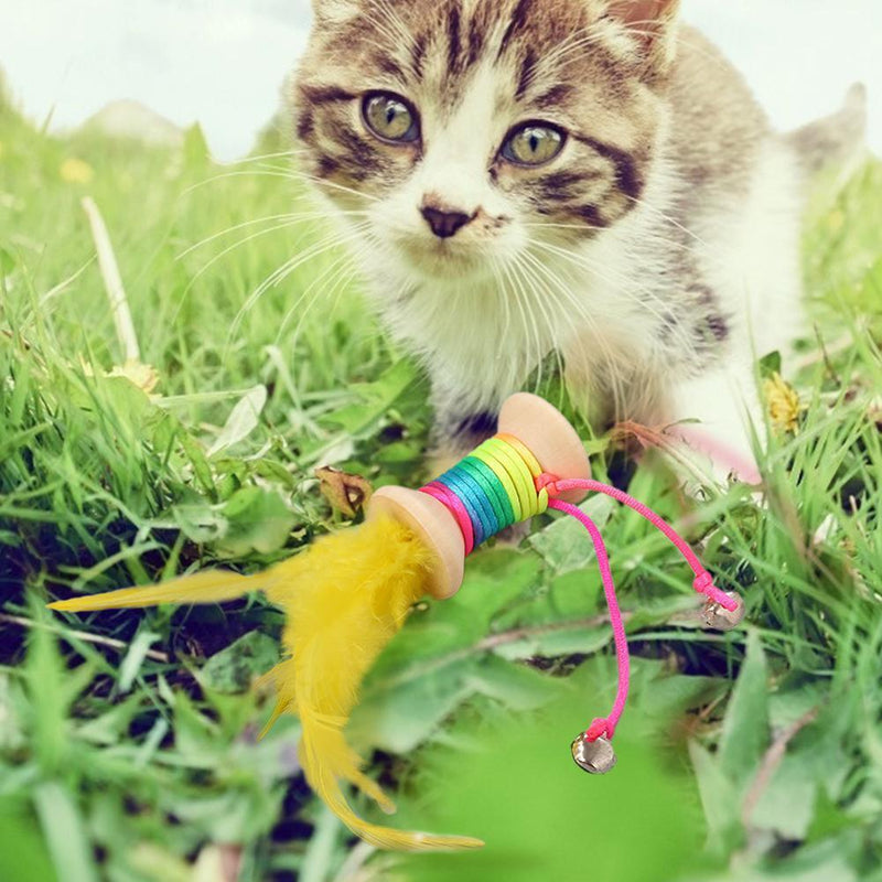 Cat Wooden Rolling Bell Color Feather Sounding Kitten Pet Palying Partner Random