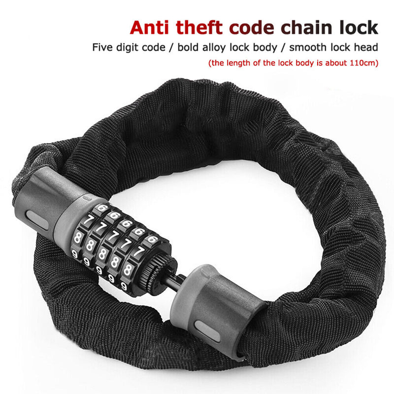 Bicycle Chain Lock Security 5 Digit Combination Anti-Theft MTB Locks (1.2m)
