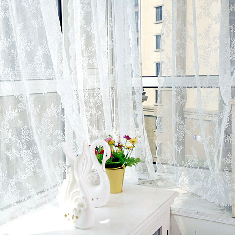 Door Window Sheer Curtain Drape Panel Leaf Voile Tulle Scarfs White