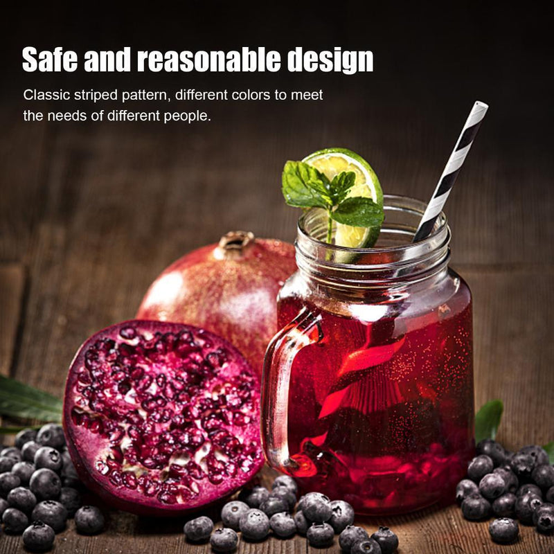 Paper Straws-Durable Rainbow Drinking Straws Party Decor Supply (Black)