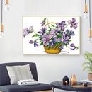 Partial Cross Stitch Kit Eco-cotton 2 Strands Stamped Purple Flower Home Decor