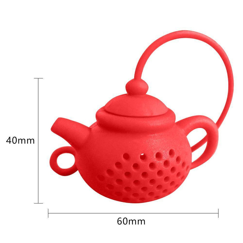 Teapot Shape Tea Bag Strainer Infuser Silicone Leaf Filter Diffuser (Red)