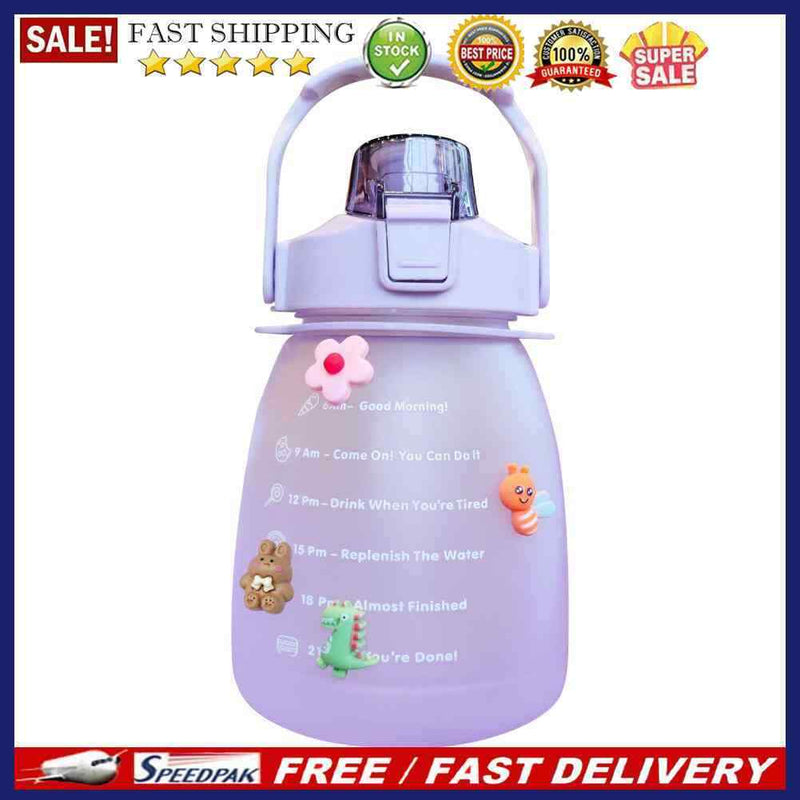 Water Bottle - Cute Belly Bottles Water Jug with Time Marker 1.3L (Purple)