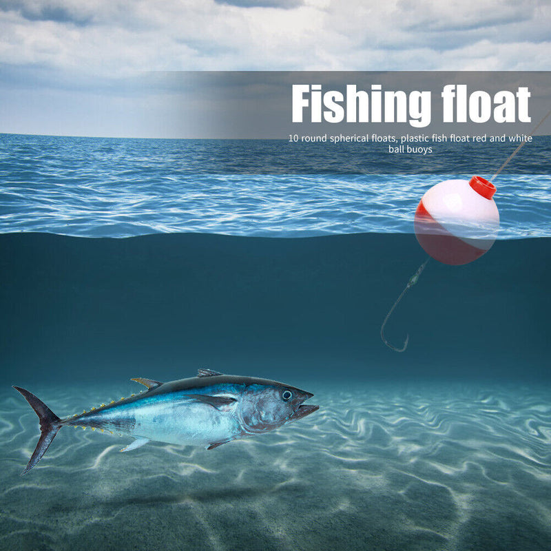 10pcs Red White Fishing Bobber Set Plastic Round Float Buoy Outdoor Fishing