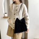 Women Fashion Plush Shoulder Bag Winter Large Capacity Handbags (B Black)