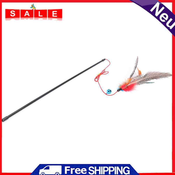 1pc Cat Teaser Wall Toys Funny Colorful Feather Rod Pet Interactive Bell Stick