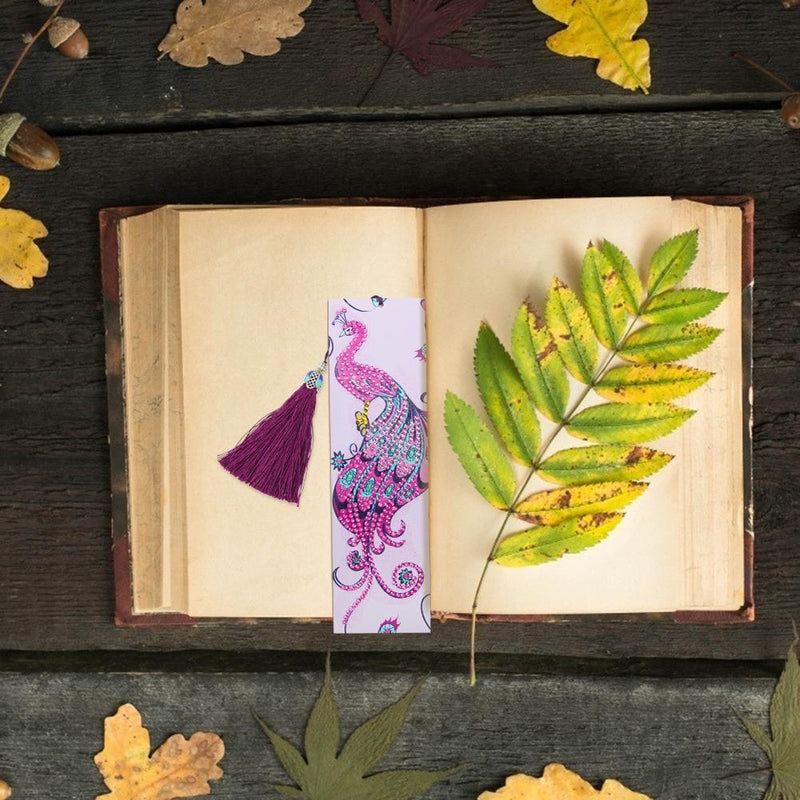 DIY Peafowl Special Shaped Diamond Painting Leather Tassel Bookmark Gift Newly