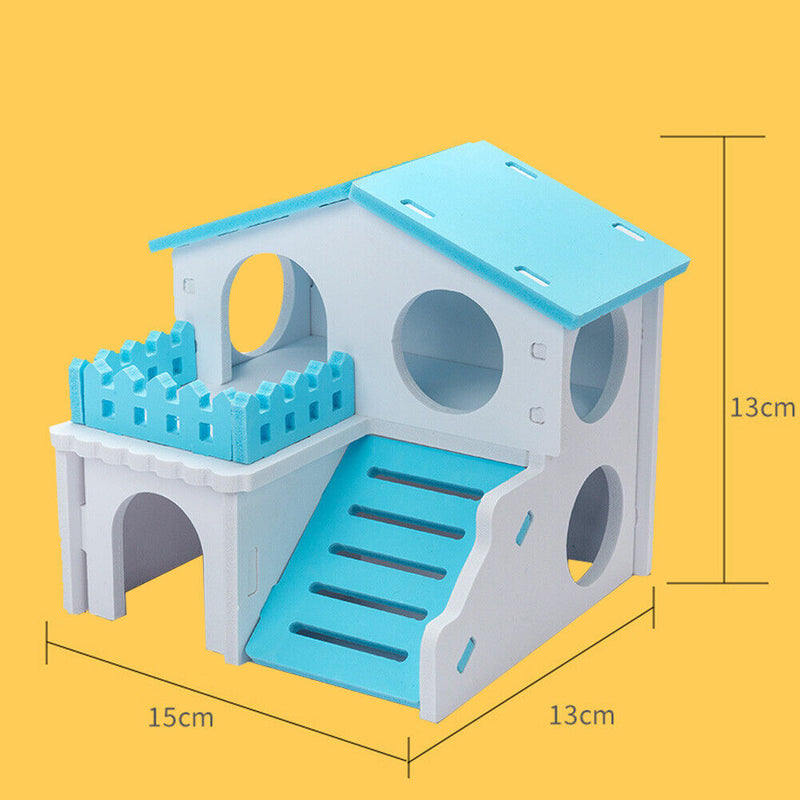 Pet Hamster House with Ladder Nest Log Cabin Animal Sleeping Toys (Blue) Newly