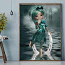 5D DIY Full Drill Round Shape Big Eyes Green Girl Rhinestone Diamond Drawing
