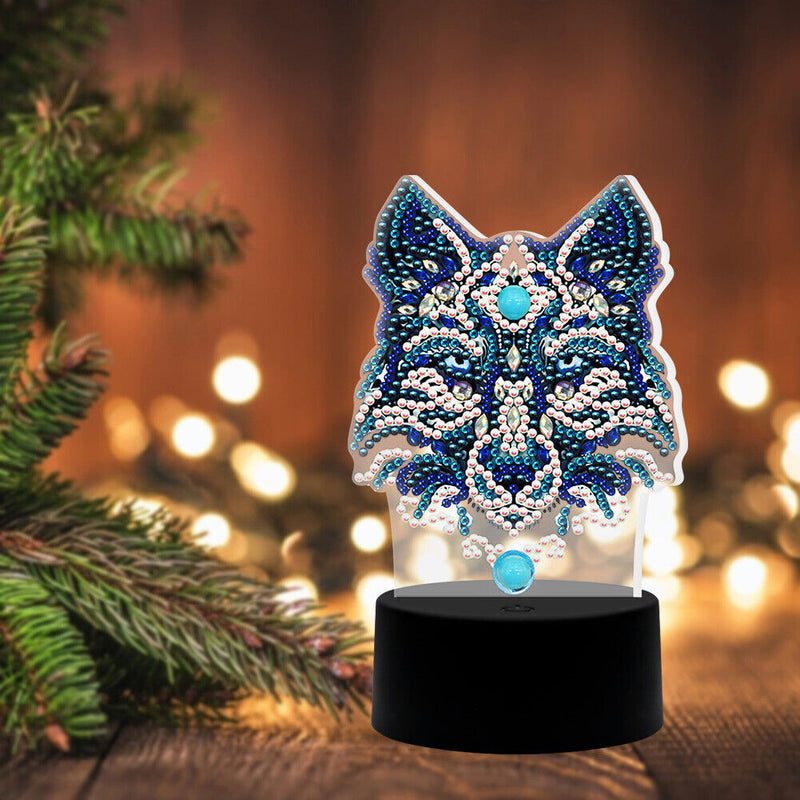 DIY Wolf Diamond Painting LED Light Embroidery Night Lamp Home Desk Decor Newly