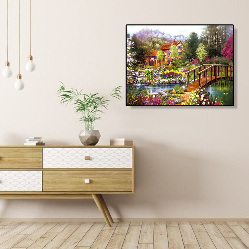 Painting By Numbers DIY Bridge Cottage Hand Painted Canvas Oil Art Picture Kit