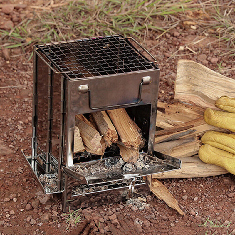 Mini Outdoor Firewood Stove Portable Camping Picnic BBQ Folding Cooking Grill