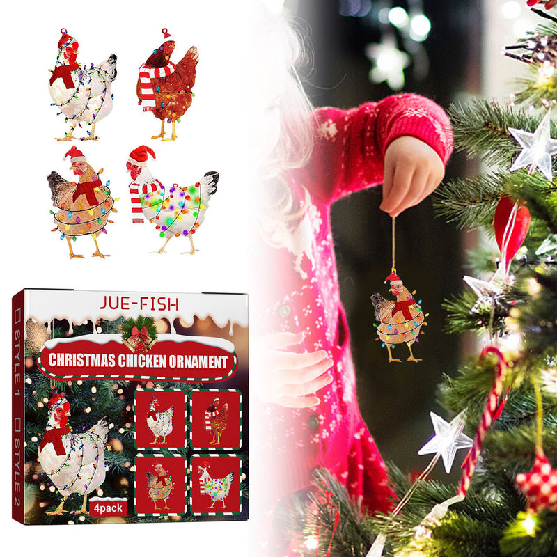 #A Chicken Christmas Hanging Decorations Decorative Wooden Holiday Decor 4pcs Gi