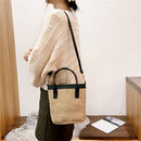 Women Fashion Bucket Straw Shoulder Bag Female PU Woven Totes Crossbody Handbags