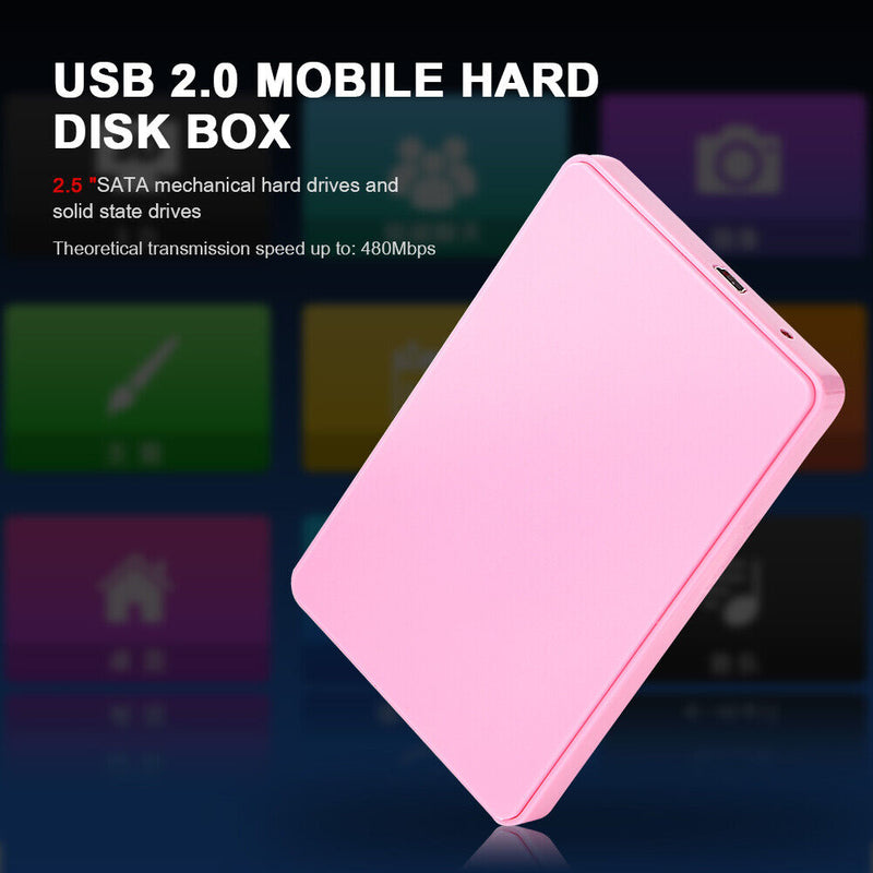 2.5 inch USB 2.0 SATA HDD Hard Disk Drive External Portable SSD Case (Pink)