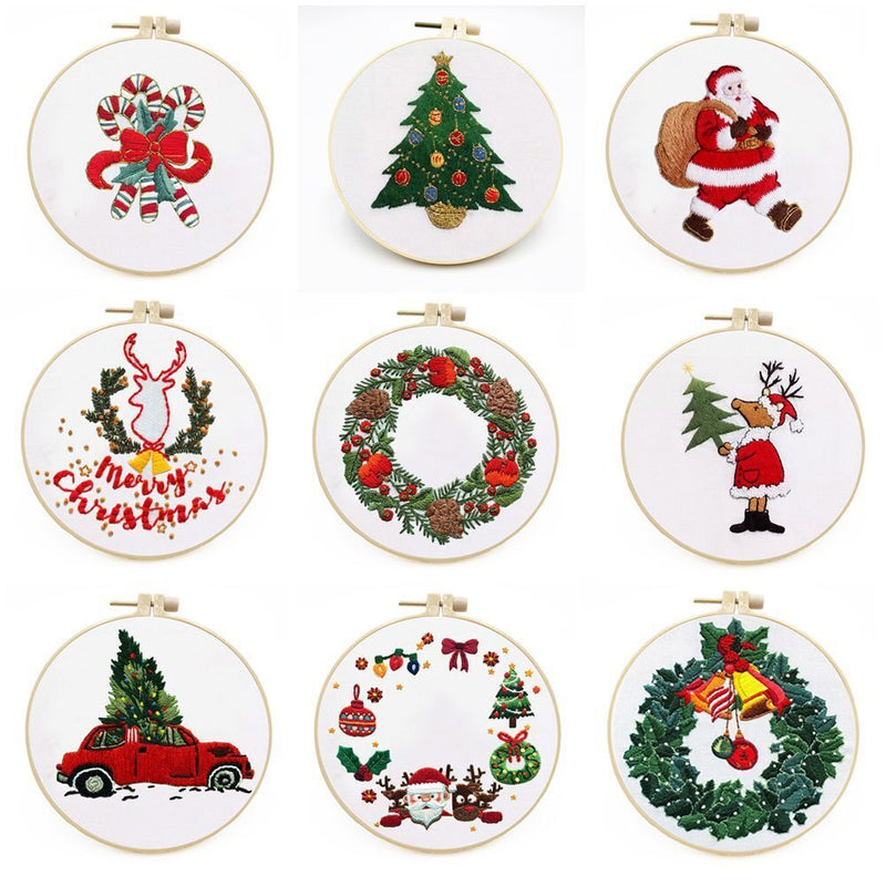 DIY Christmas Embroidery Cross Stitch Kit Embroidery Hoop Merry Christmas