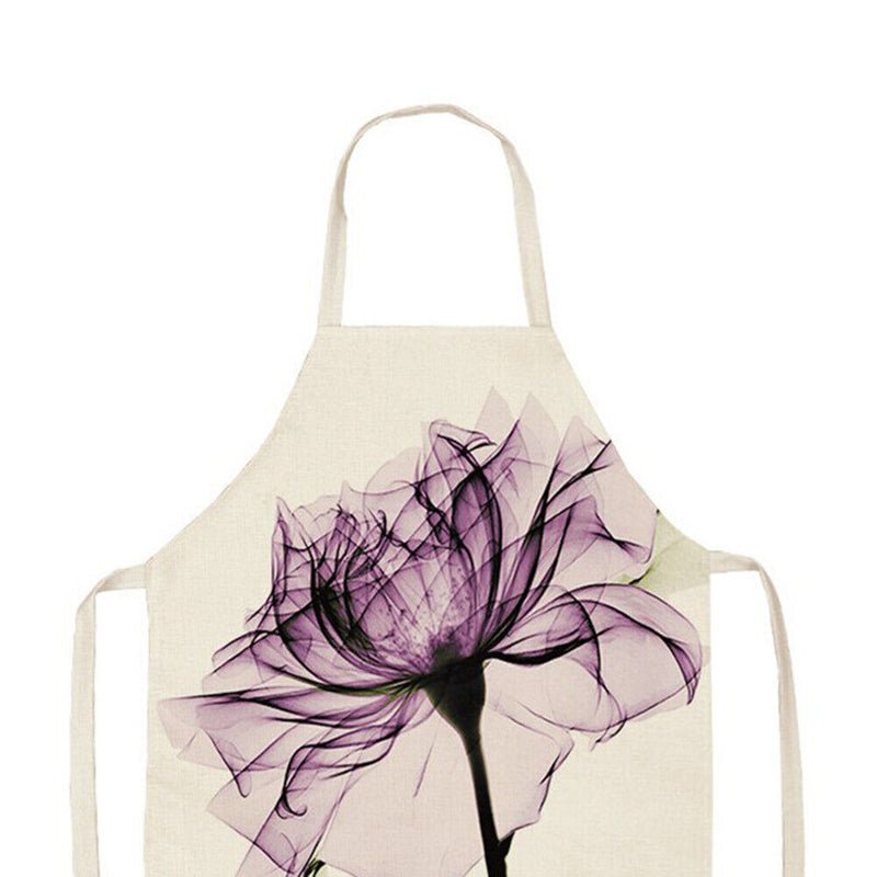 Kitchen Linen Apron Purple Flower Print Home Cooking Baking Bibs Accessories