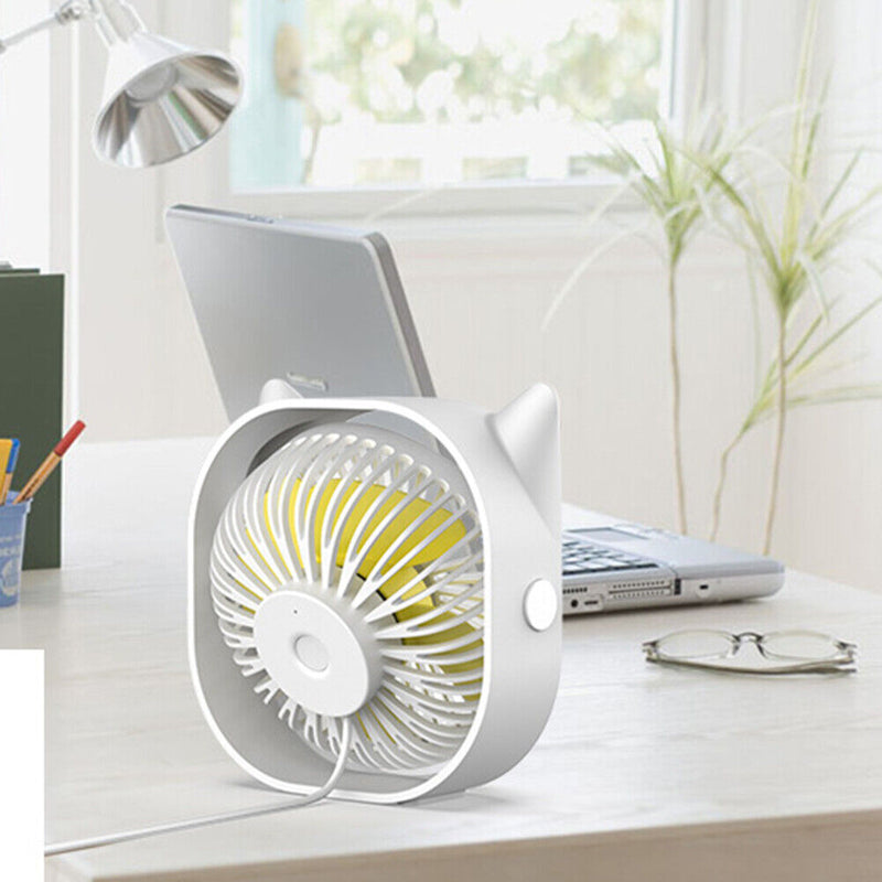 Portable USB Table Fan 360 Rotation Mini Desk Summer Cooling Fan (White)