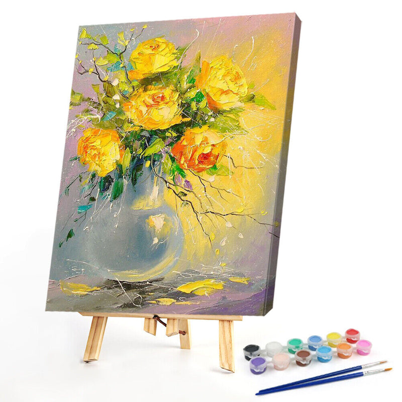 Oil Paint By Numbers Flowers in Vase on Canvas Digital Paint Wall Art Handicraft