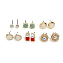 6 Pairs Earrings Set Rhinestone Geometric Round Mixed Ear Stud Women Jewelry
