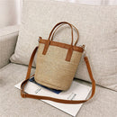 Fashion Bucket Straw Bag Female Summer Beach PU Woven Totes Crossbody Handbags