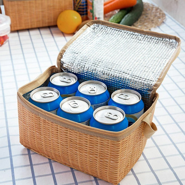 Bags Keep Warm Woven Rattan Bag Waterproof Lid and Handle Wicker Picnic Basket