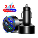 5-Port 15.5W USB Type-C Car Charger Voltmeter Charging Adapter for Mobile Phone
