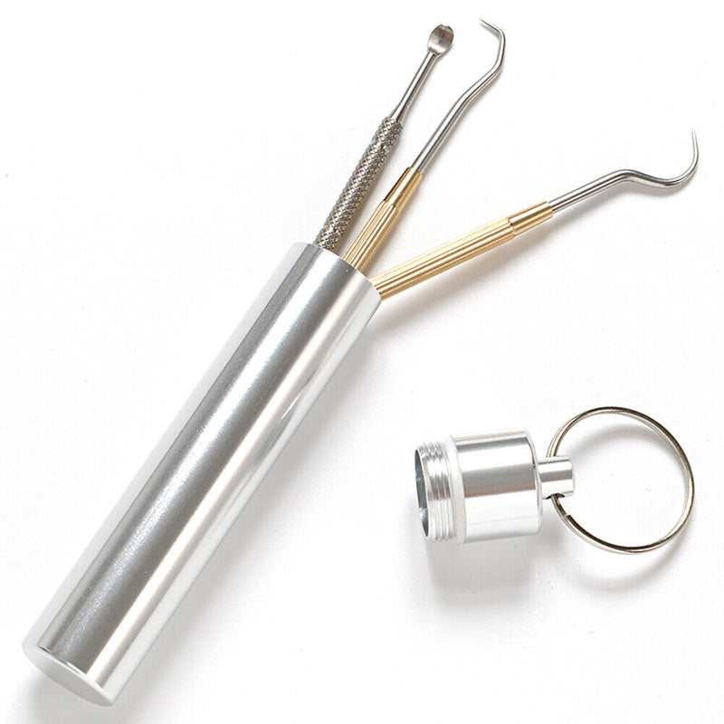 Outdoor Camping Metal Toothpick Set Oral Teeth Cleaning Tool with Storage Buc