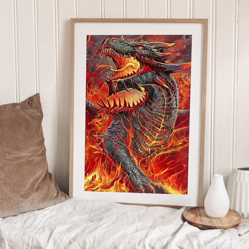 Oil Paint by Numbers Fire Dragon Canvas Artwork Living Room Picture Decoration