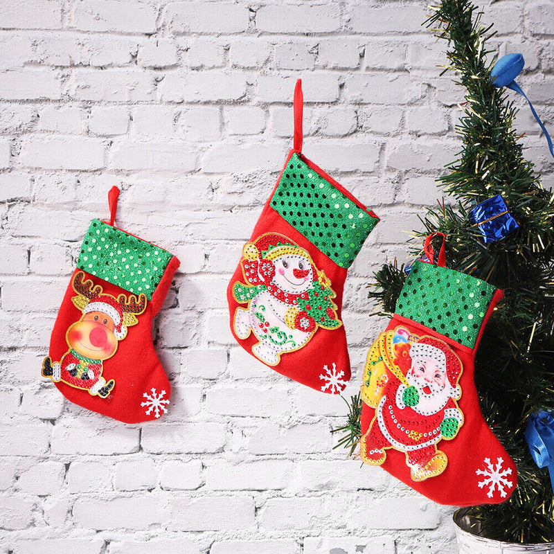 3pcs Christmas Stockings Hanging Pendants DIY Diamond Painting Kit (WZ002) Newly