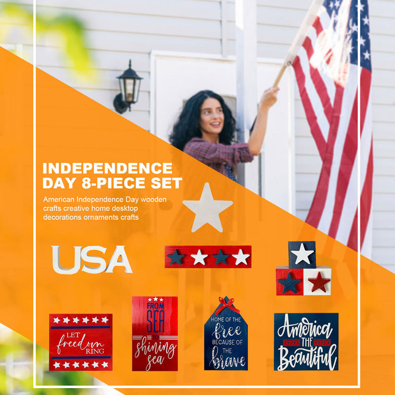 Independence Day Patriotic Ornaments - Blue Red & White Wooden Craft Decor Newly