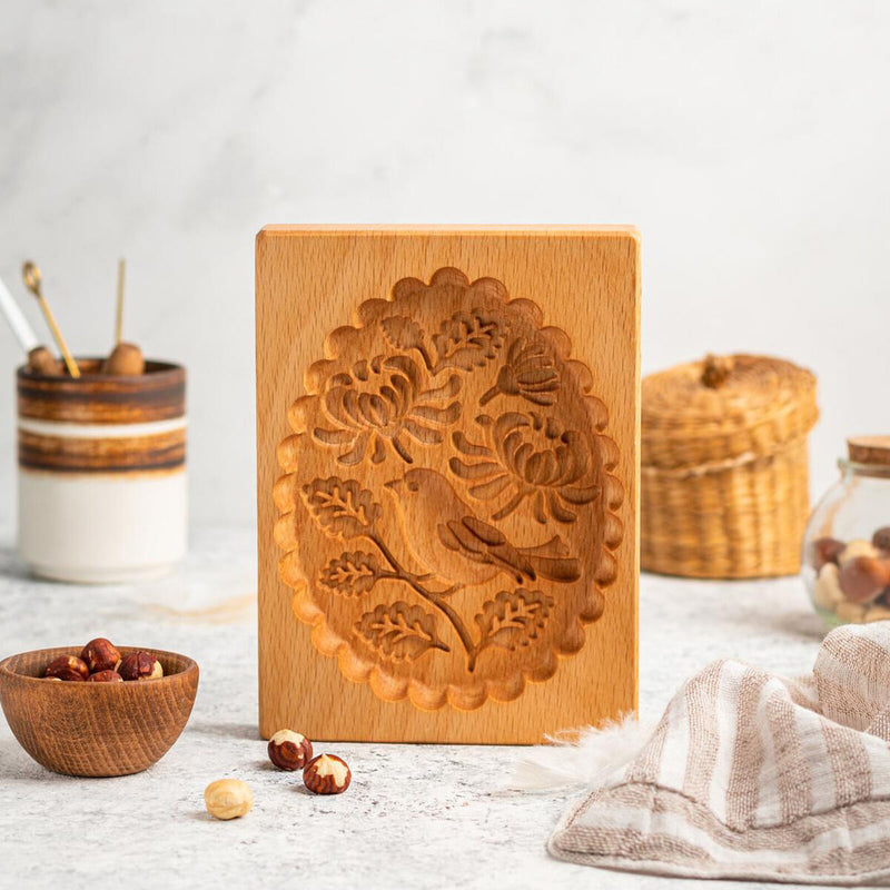 Cookie Mold Cutter - Carved Wooden Gingerbread Cookie Molds for Baking (D)