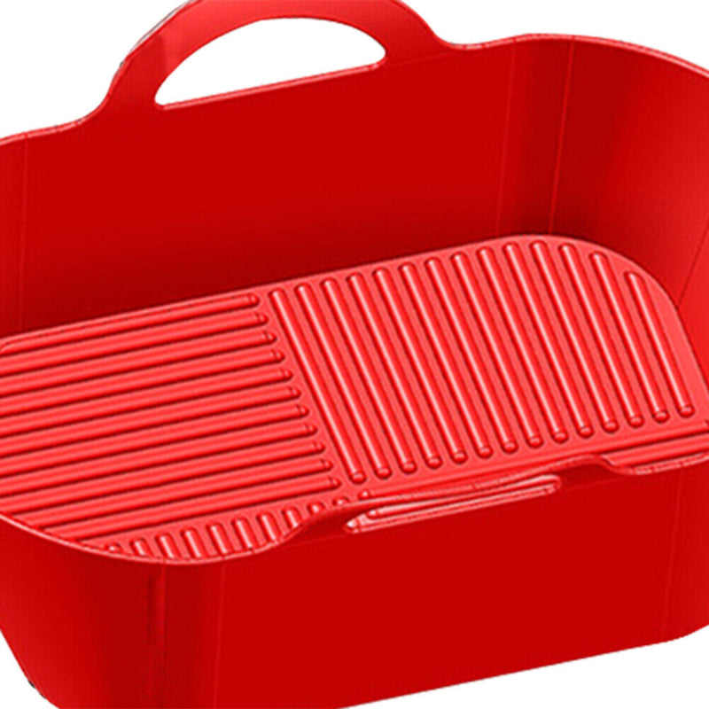 #A Silicone Air Fryers Basket Rectangle Foldable for Family Baking Camping Barbe