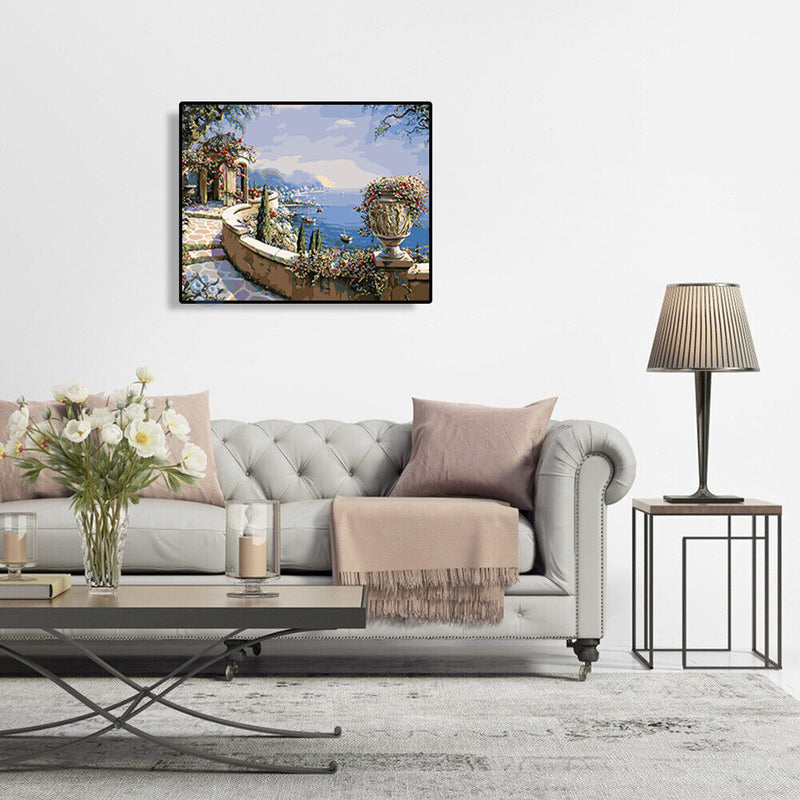 Hand Painted DIY Seaside Corridor Painting By Numbers Kit Canvas Oil Art Picture