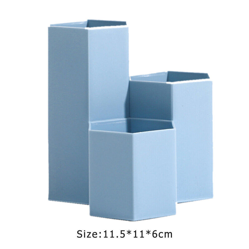 3 Lattices Makeup Brush Storage Box Cosmetics Pen Holder Organizer (Blue) Newly