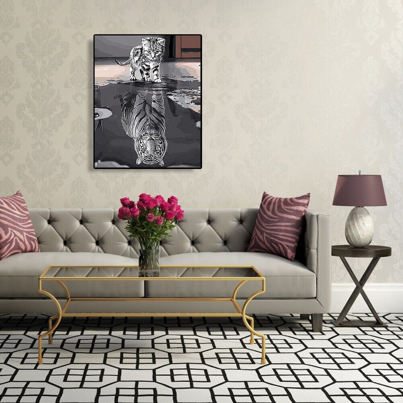 Digital Oil Painting By Number Kit Tiger Cat DIY Hand Painted Animal Art Picture