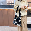 Women Fashion Animal Pattern Print Shopping Bags Plush Large Tote Shoulder Bag