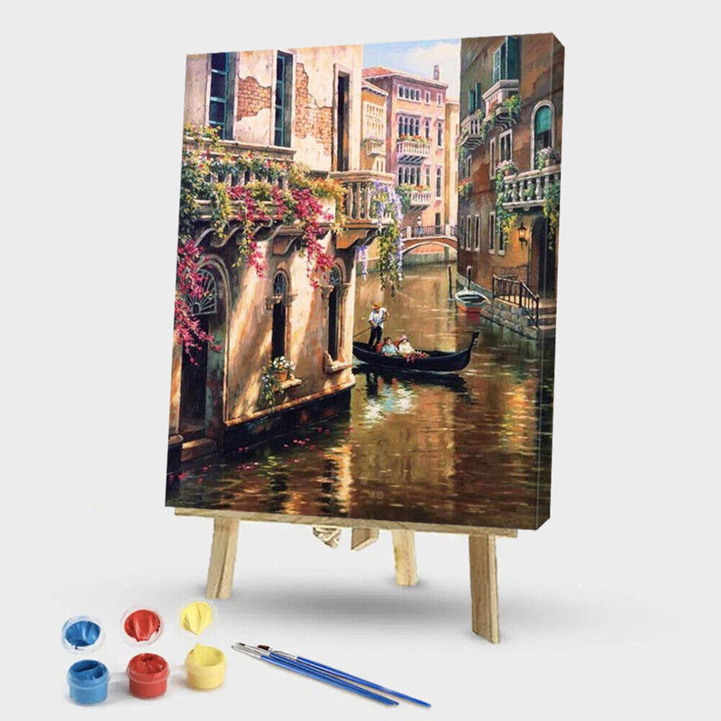 Hand Paint Painting By Numbers Kit River of The Town Oil DIY Canvas Drawing
