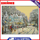 Snow Street Stamped Cross Stitch Kits 11CT Printed Winter Landscape Embroidery