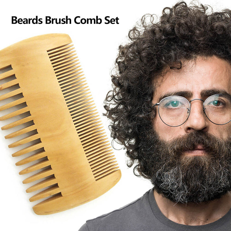 Professional Men Mustache Shaving Comb Bristle Wood Beard Brush Face Cleani