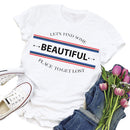 Strip Print Beautiful Letter Tea T-Shirt (White XXL)