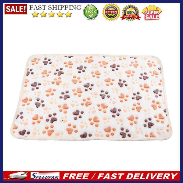 Dog Bed Mats Coral Fleece Paw Foot Print Warm Pet Blanket Sleeping Cover Mat